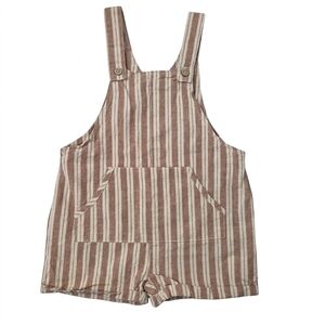 Rylee + Cru Brown Striped Linen Blend Romper Overalls Shortalls Romper 6-12M